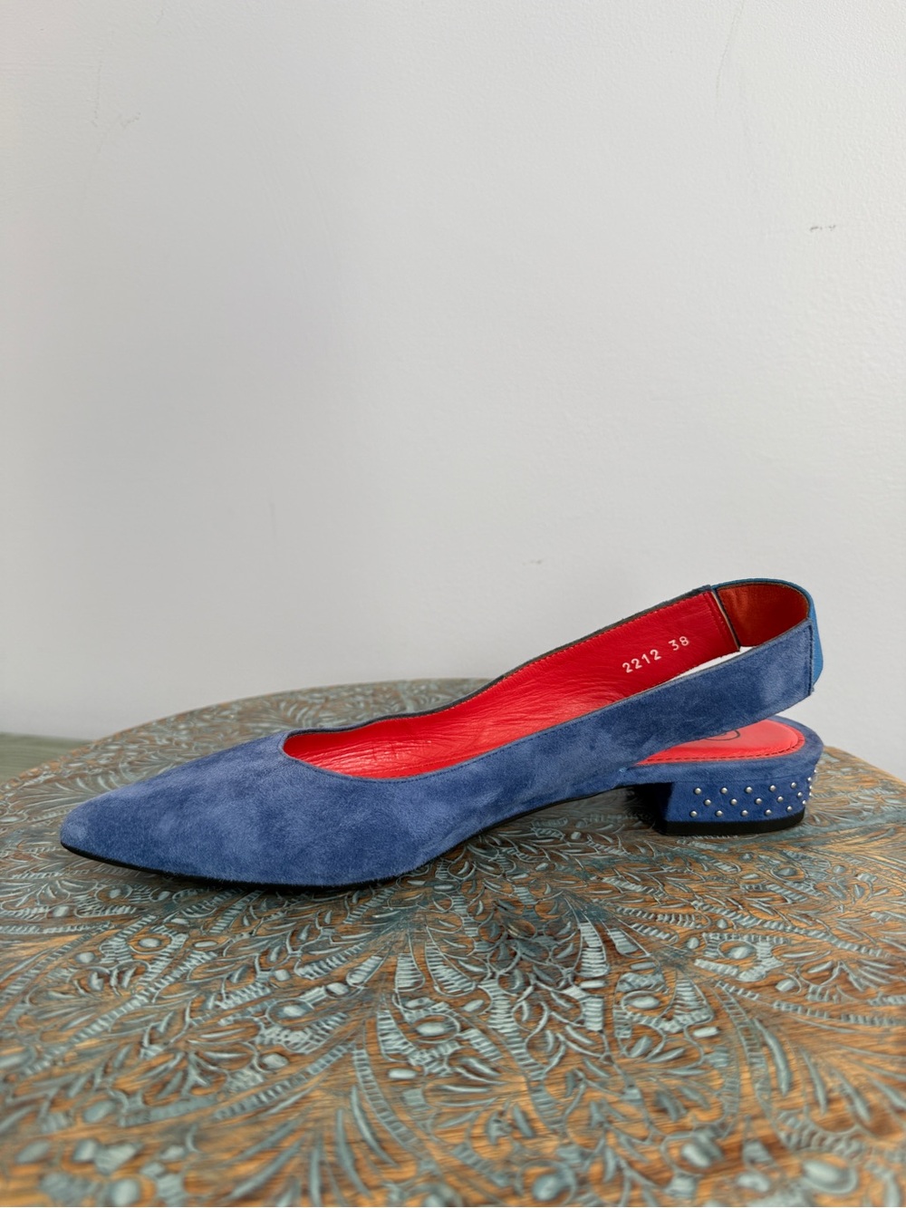 New! Pas De Rouge Janet pointed toe blue suede slingbacks size 38 - Picture 6 of 14